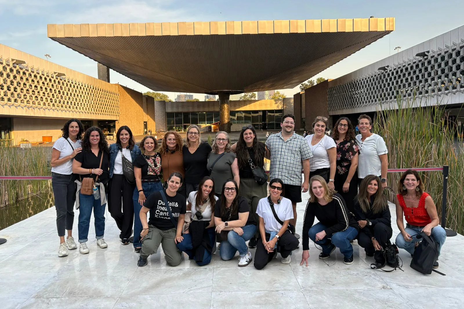 Cohort 5 of the Pauline Foster Women's Leadership Institute together at a museum plaza in Mexico City