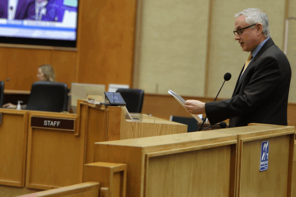 Michael Rabkin speaking at the City Council Chanukah Proclamation 